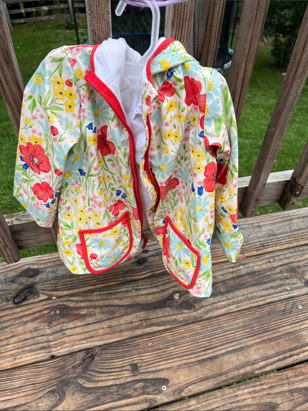 Little Me Floral Hooded Raincoat - White, Red, Yellow, Blue, Green